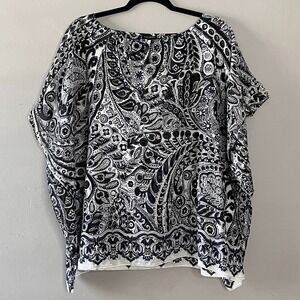 Talbots Blouse‎ Womens XS Paisley Poncho Batwing Sleeve Top Silk Blend Casual